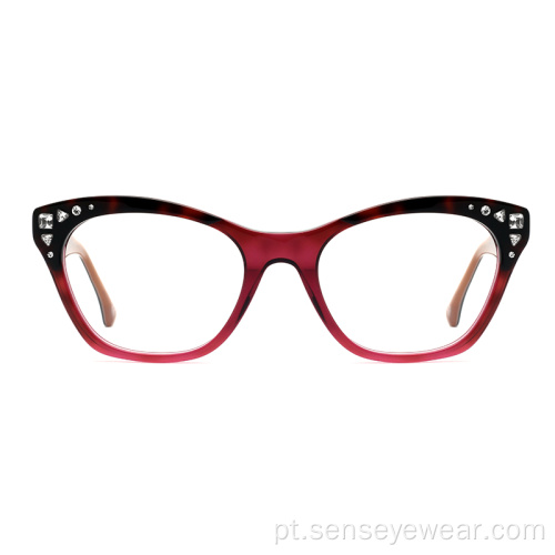 Mulheres moda diamante acetato de óculos de quadro óptico